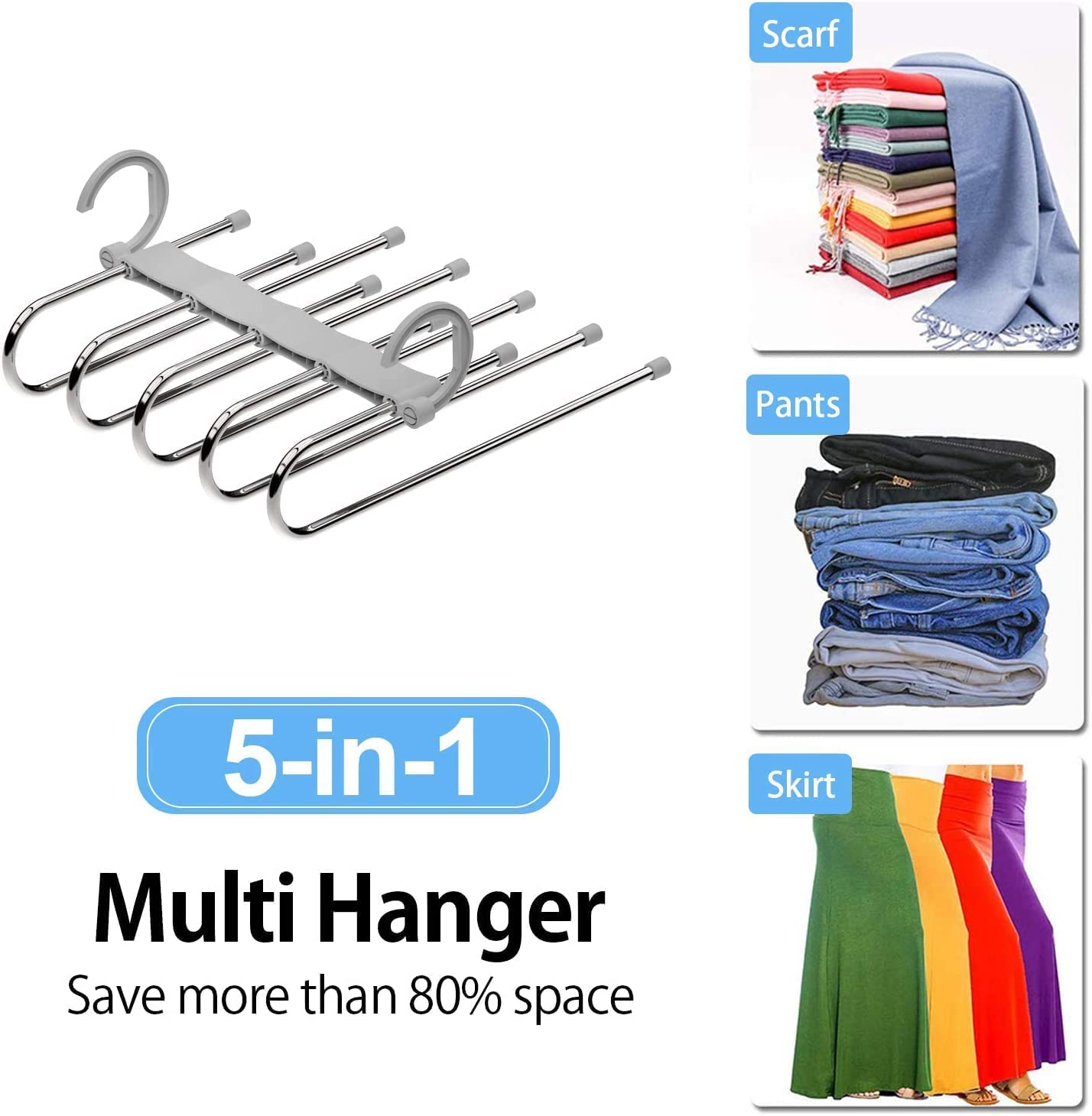 Hanger-5 In 1 Stainless Steel Multifunction Hanger (Pack of 2)